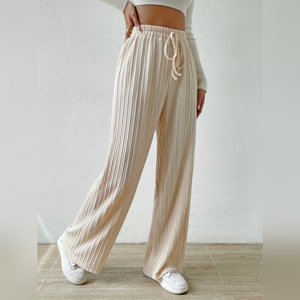 BLACK FRIDAY SALE!!🎁 Full Size Elegant Cream Wide Leg Ribbed Pants